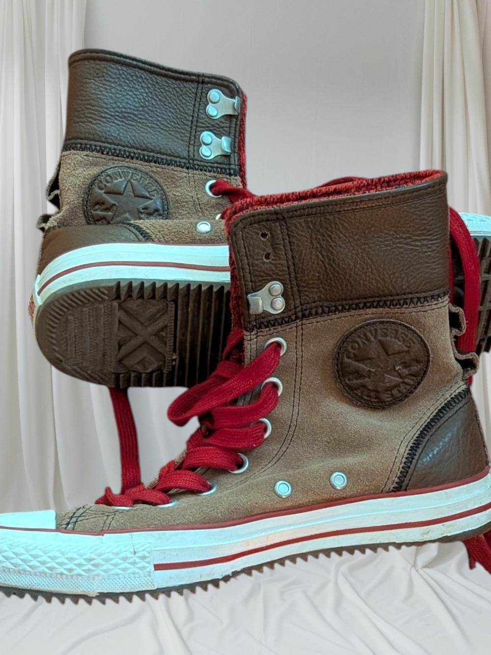 Converse Brown and Red High-Top Sneakers